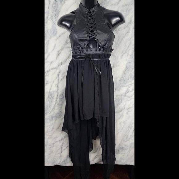 Dolls Kill Dresses & Skirts - Darker Wavs XS Compression Corset High Neck Vegan Leather Flowy Midi Dress